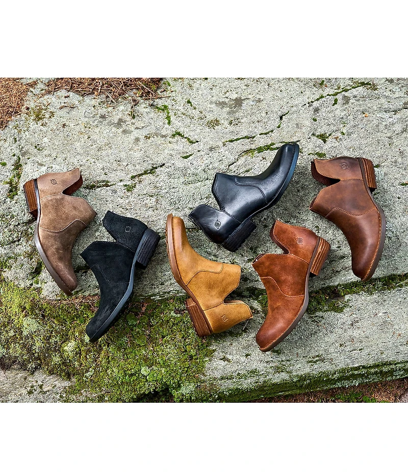 Born Kerri Leather Ankle Block Heel Booties
