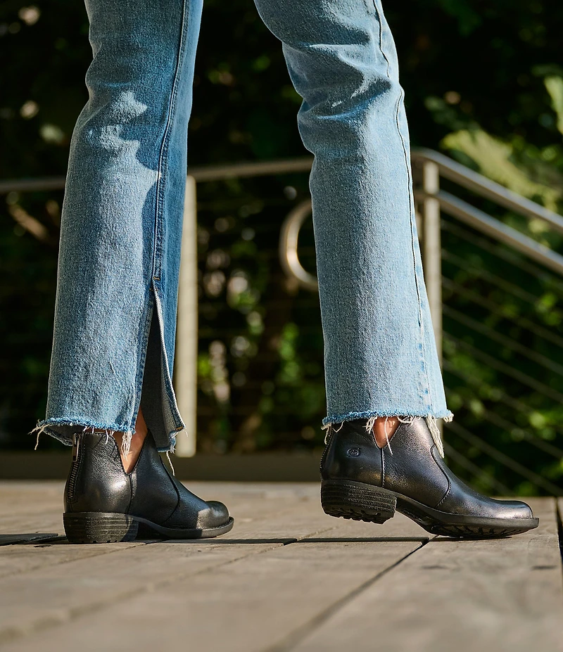 Born Kerri Leather Ankle Block Heel Booties