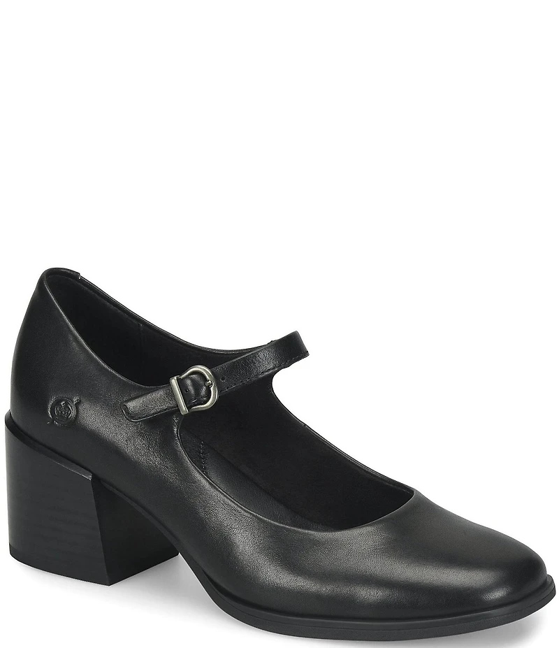 Born Laine Leather Block Heel Mary Jane Pumps