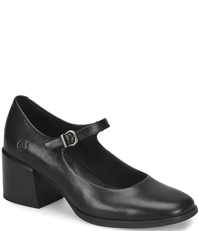 Born Laine Leather Block Heel Mary Jane Pumps