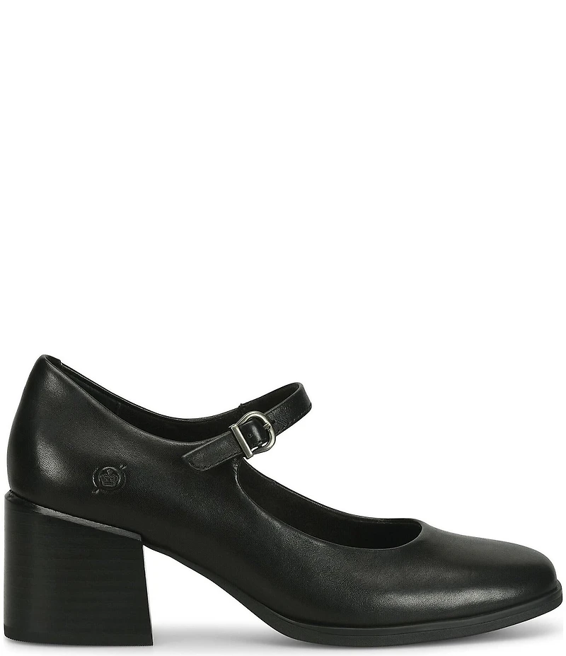 Born Laine Leather Block Heel Mary Jane Pumps