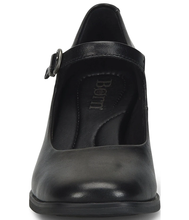 Born Laine Leather Block Heel Mary Jane Pumps