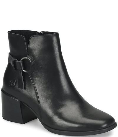 Born Livvy Leather Ring Knot Block Heel Booties