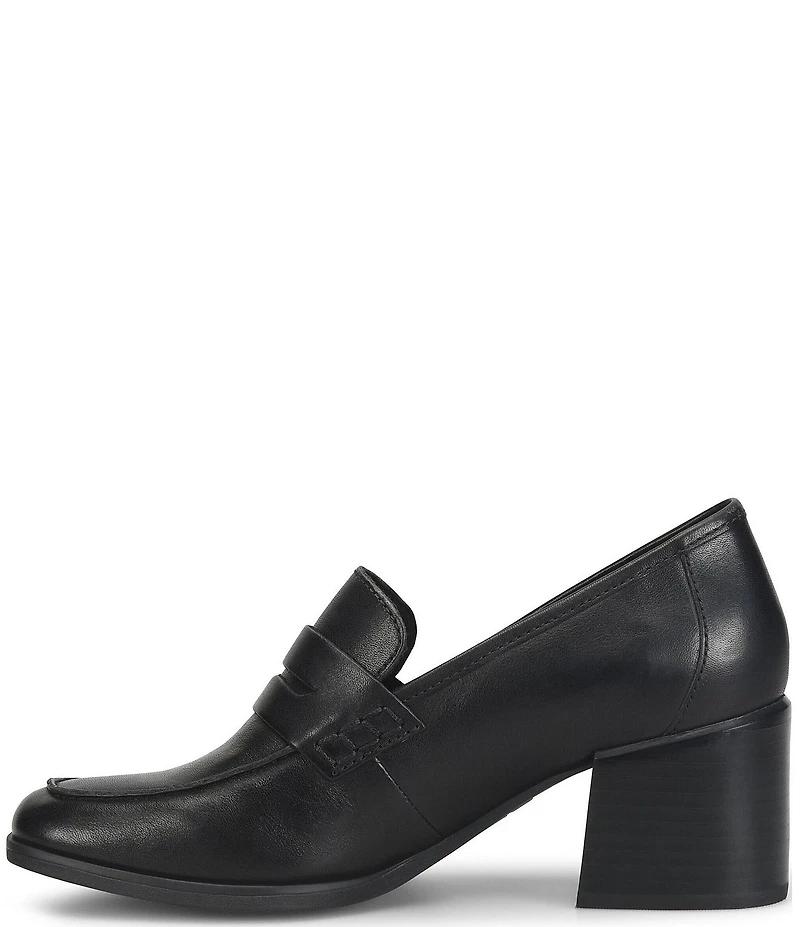 Born Lora Leather Block Heel Penny Loafer Pumps