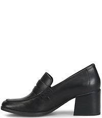 Born Lora Leather Block Heel Penny Loafer Pumps