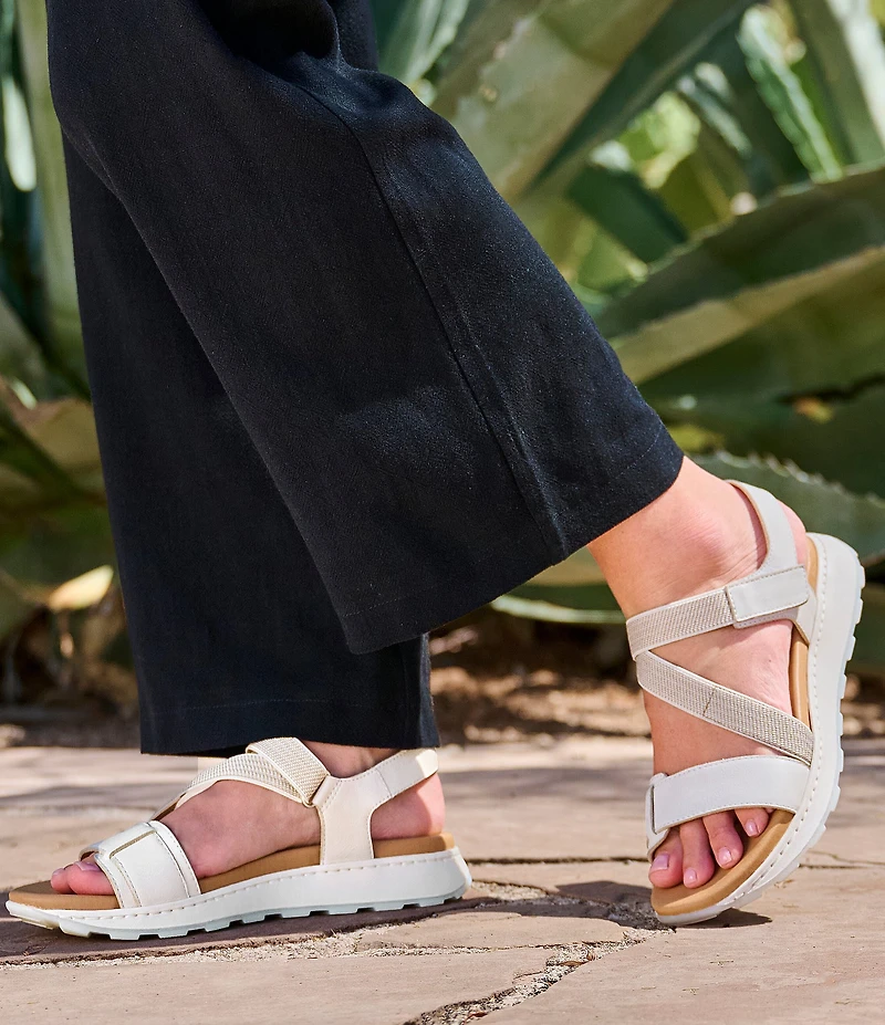 Born Mady Leather and Elastic Wedge Platform Walking Sandals