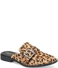 Born Mikah Leopard Print Calf Hair Buckle Strap Loafer Mules