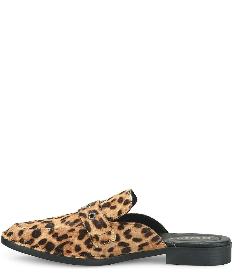 Born Mikah Leopard Print Calf Hair Buckle Strap Loafer Mules