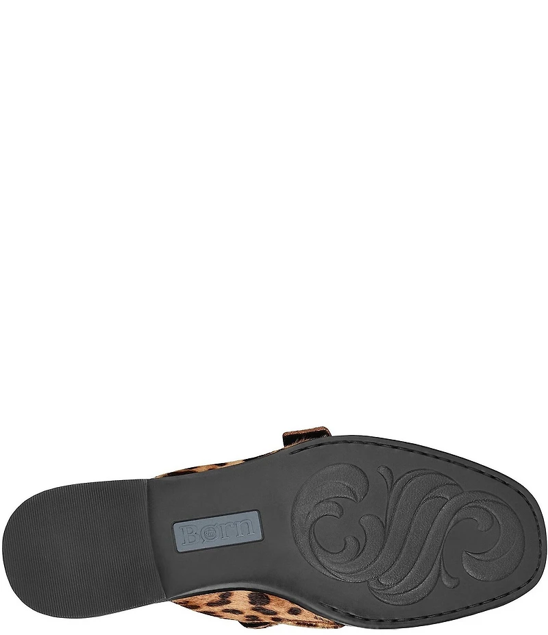 Born Mikah Leopard Print Calf Hair Buckle Strap Loafer Mules