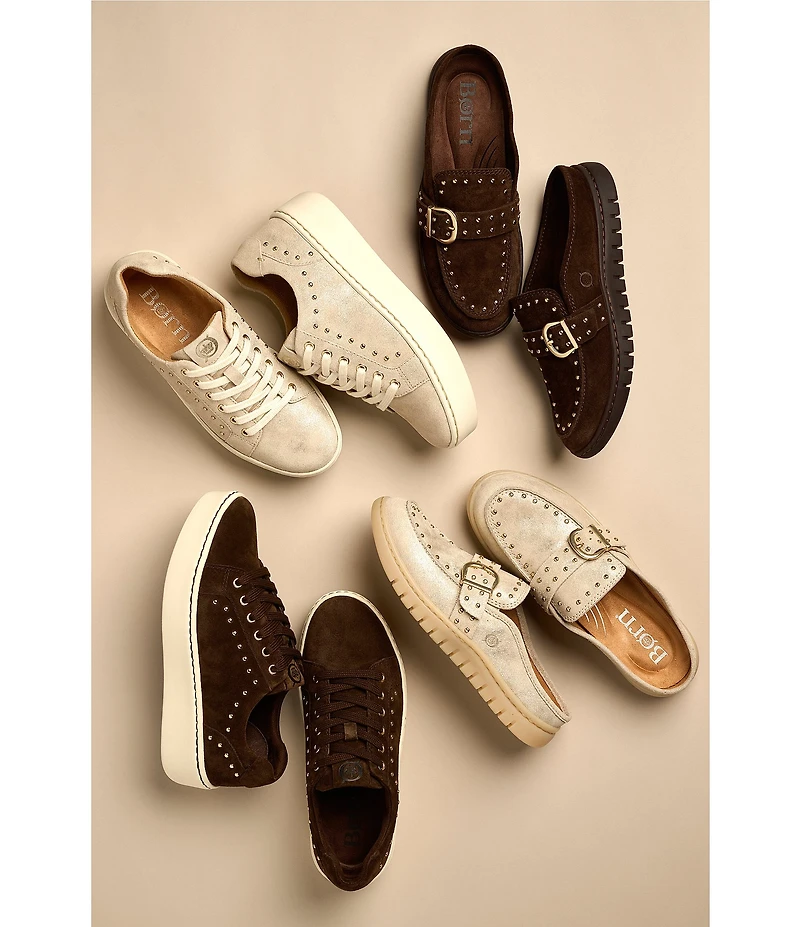 Born Mira Studs Metallic Leather Lace Up Platform Sneakers