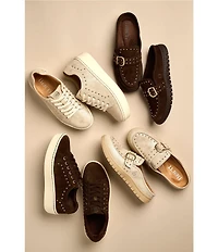 Born Mira Studs Metallic Leather Lace Up Platform Sneakers
