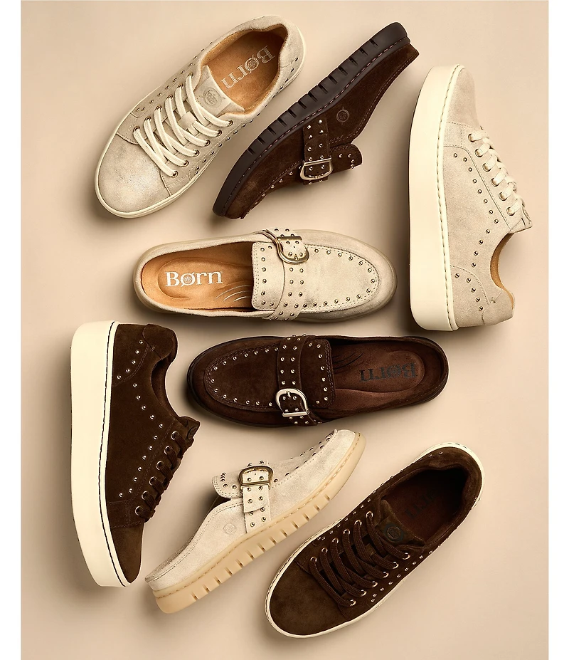Born Mira Studs Metallic Leather Lace Up Platform Sneakers