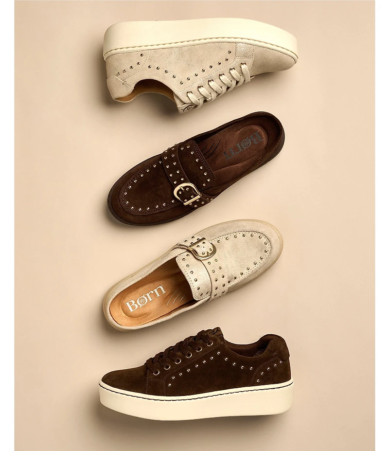 Born Mira Studs Metallic Leather Lace Up Platform Sneakers
