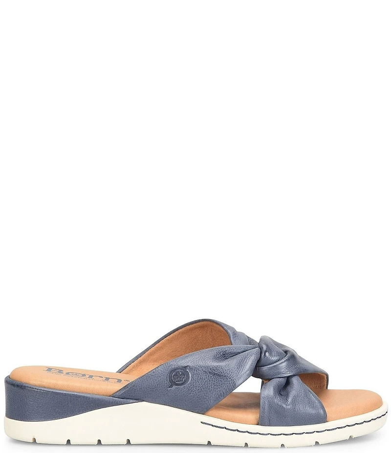 Born Mya Leather Twist Knot Wedge Slide Sandals