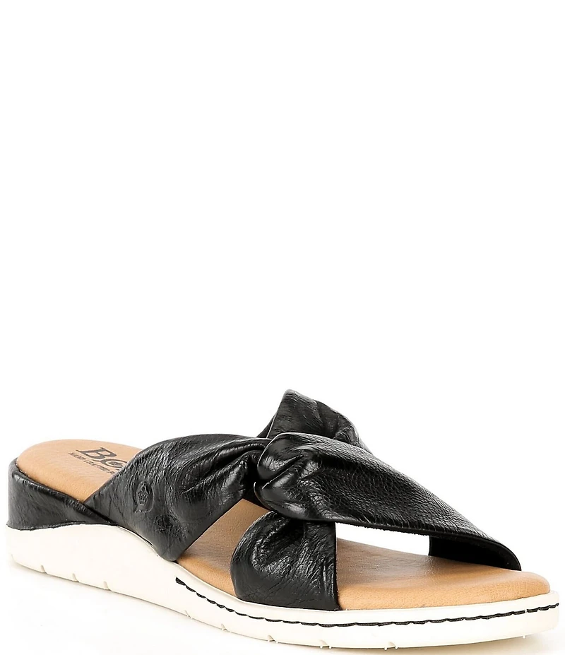 Born Mya Leather Twist Knot Wedge Slide Sandals
