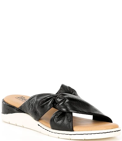 Born Mya Leather Twist Knot Wedge Slide Sandals