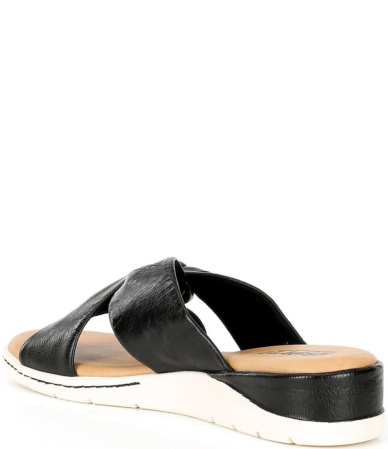 Born Mya Leather Twist Knot Wedge Slide Sandals