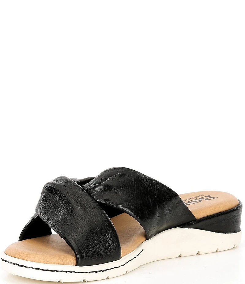 Born Mya Leather Twist Knot Wedge Slide Sandals