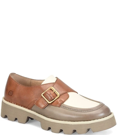 Born Sammi Leather Monk Strap Lugged Platform Loafers