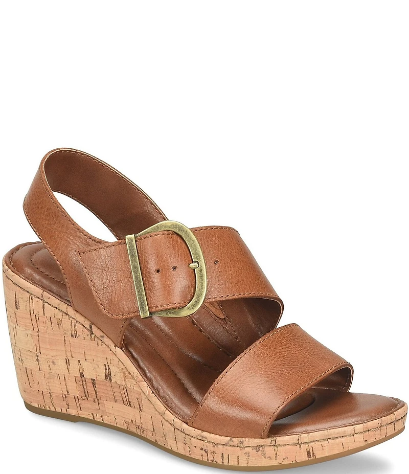 Born Sapphire Leather Wrapped Buckle Wege Sandals