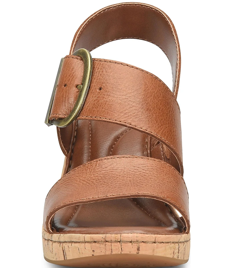 Born Sapphire Leather Wrapped Buckle Wege Sandals