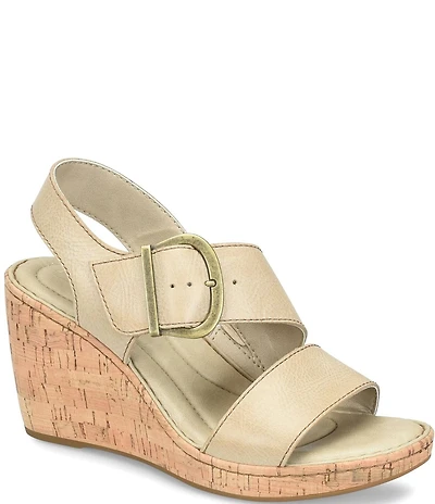 Born Sapphire Leather Wrapped Buckle Wege Sandals