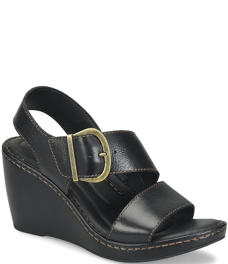 Born Sapphire Leather Wrapped Buckle Wege Sandals