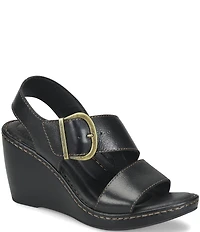 Born Sapphire Leather Wrapped Buckle Wege Sandals