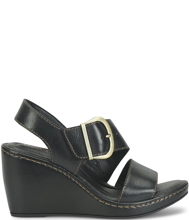 Born Sapphire Leather Wrapped Buckle Wege Sandals