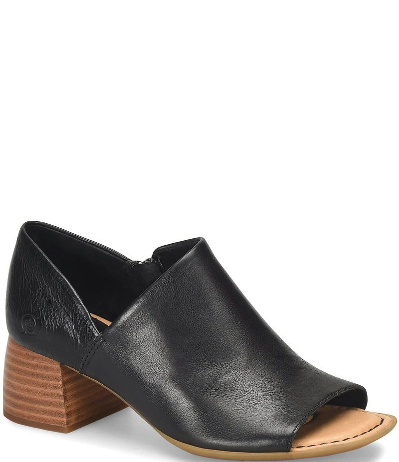 Born Sher Leather Block Heel Open Toe Shooties
