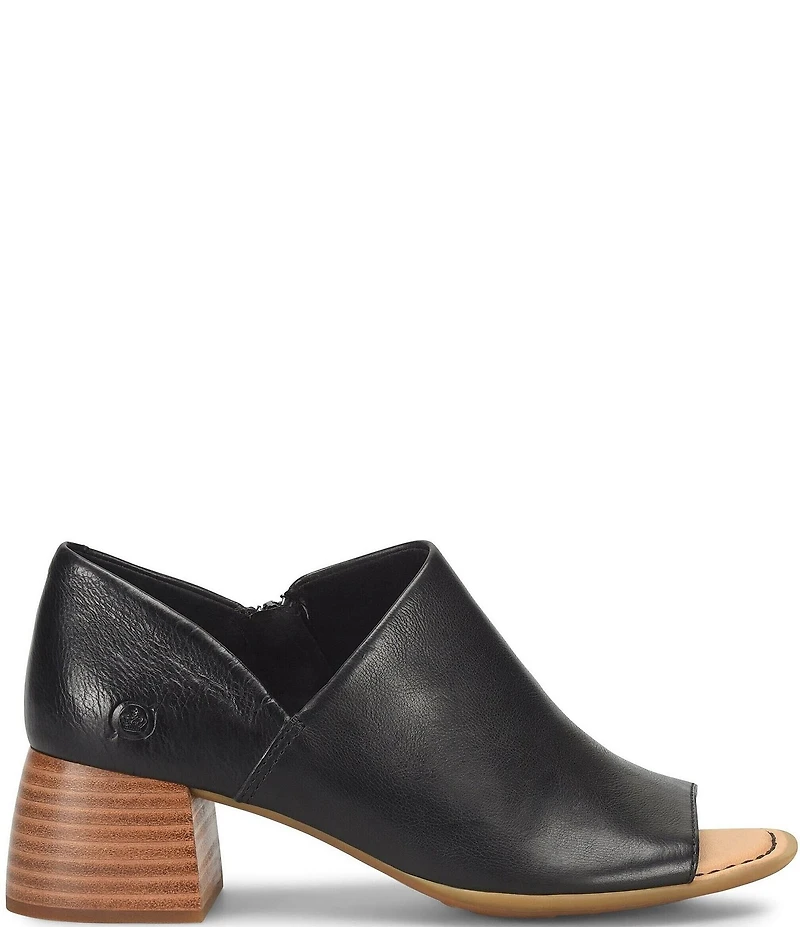 Born Sher Leather Block Heel Open Toe Shooties