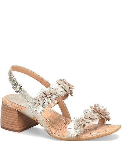 Born Springs Metallic Leather Flower Ornament Banded Slingback Dress Sandals