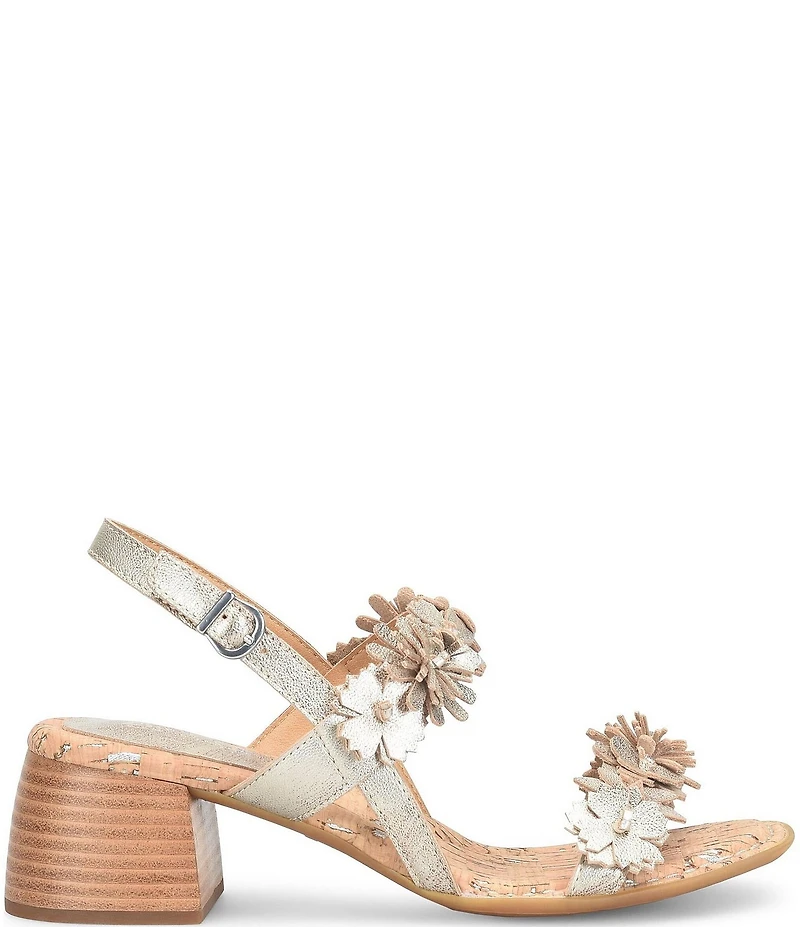 Born Springs Metallic Leather Flower Ornament Banded Slingback Dress Sandals