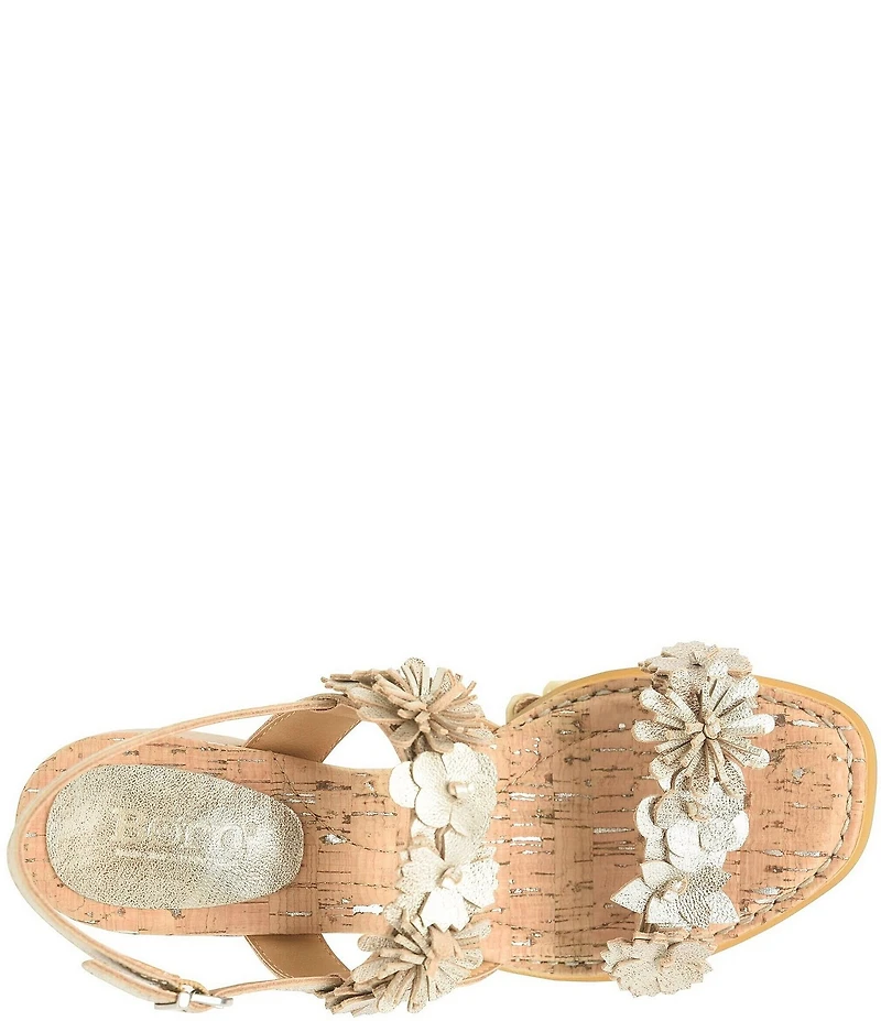 Born Springs Metallic Leather Flower Ornament Banded Slingback Dress Sandals