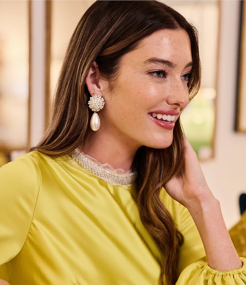 Southern Living x Borrowed & Blue Flower Pearl Statement Drop Earrings