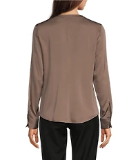 BOSS by Hugo Boss Banorah Silk Satin Pleated Round Neck Long Sleeve Blouse