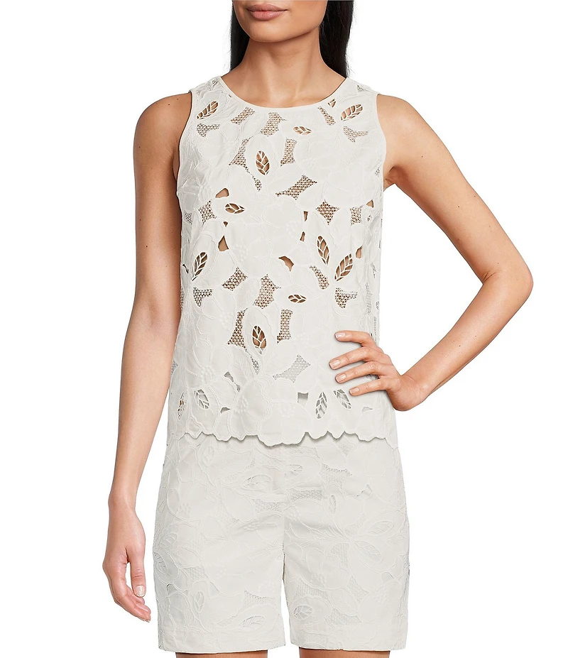BOSS By Hugo Boss Berodi Broderie Anglaise Lace Round Neck Sleeveless Top