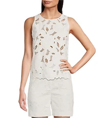 BOSS By Hugo Boss Berodi Broderie Anglaise Lace Round Neck Sleeveless Top
