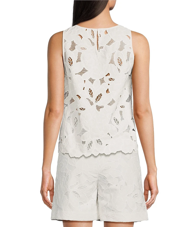 BOSS By Hugo Boss Berodi Broderie Anglaise Lace Round Neck Sleeveless Top