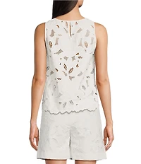 BOSS By Hugo Boss Berodi Broderie Anglaise Lace Round Neck Sleeveless Top
