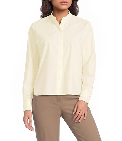 BOSS by Hugo Boss Bertyna Woven Stand Collar Long Sleeve Button-Front Blouse