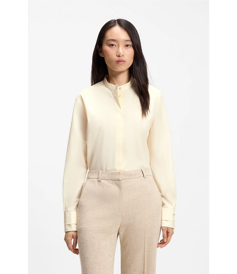 BOSS by Hugo Boss Bertyna Woven Stand Collar Long Sleeve Button-Front Blouse