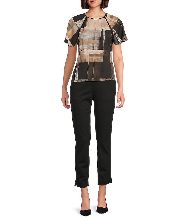 BOSS by Hugo Boss Bivalia Painted Print Satin Round Neck Short Sleeve Top
