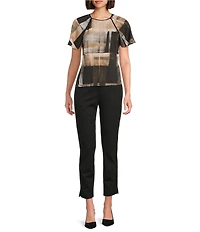 BOSS by Hugo Boss Bivalia Painted Print Satin Round Neck Short Sleeve Top