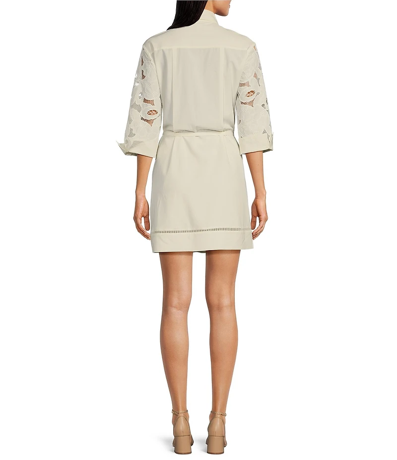 BOSS By Hugo Boss Broderie Anglaise Point Collar Elbow Sleeve Shirt Dress