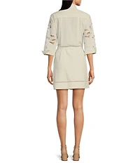 BOSS By Hugo Boss Broderie Anglaise Point Collar Elbow Sleeve Shirt Dress
