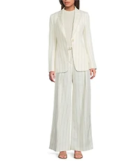 BOSS by Hugo Boss Coordinating Tiana Linen Blend Pinstripe Wide Leg Pleated Trouser