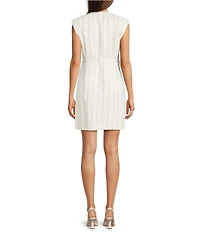 BOSS by Hugo Boss Dagania Pinstripe Linen Blend V-Neck Sleeveless Wrap Dress