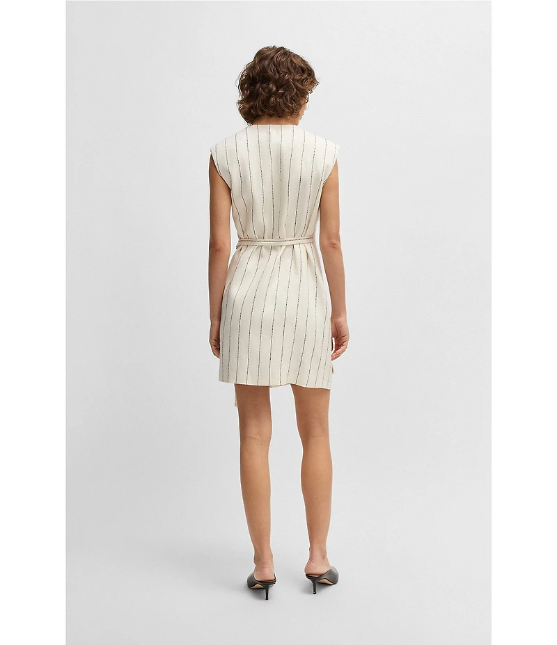 BOSS by Hugo Boss Dagania Pinstripe Linen Blend V-Neck Sleeveless Wrap Dress