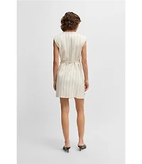 BOSS by Hugo Boss Dagania Pinstripe Linen Blend V-Neck Sleeveless Wrap Dress